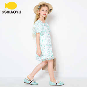 时尚小鱼童装连衣裙女孩21夏季新款中大童洋气网纱甜美小清新裙子