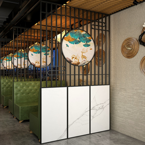 现代简约铁艺实木屏风隔断餐厅火锅饭店包间卡座围栏镂空装饰定制