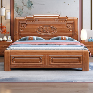 金花梨木全实木床1.8米双人床仿古雕花高档主卧红木大床1.5米婚床