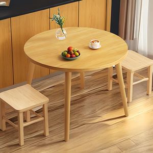 矮桌实木腿餐桌椅组合现代简约小圆桌家用小户型吃饭长方形木桌子