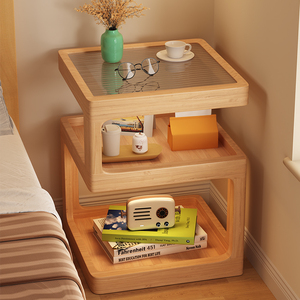 全实木床头柜卧室新款小户型床边置物架现代简约原木储物小柜子