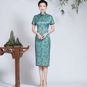 钱塘佳人清影手工裁剪旗袍2022年新款高贵中长款修身改良日常素雅