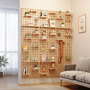 洞洞板实木定制墙上置物架木质墙壁挂墙书架隔板收纳架挂板墙面