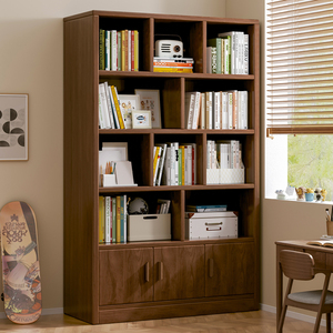 实木生态板书架置物架落地简易柜子靠墙客厅储物柜收纳家用书柜