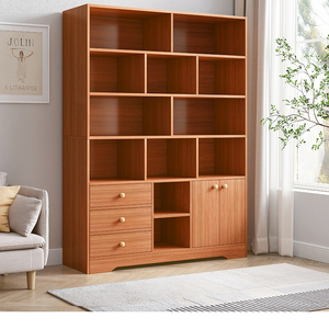 柜子储物柜客厅展示柜木质置物柜带门立柜书架落地靠墙书柜实木色