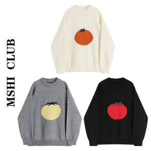 MSHI CLUB秋季新款圆领套头宽松水果图案纯色毛衣女针织衫外套潮