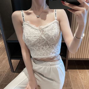 露肩小字母蕾丝吊带背心女夏季百搭短款露脐美背性感抹胸法式上衣