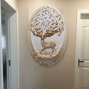 美周入户玄关装饰画现代轻奢走廊欧式进门挂画3d立体浮雕圆形壁画