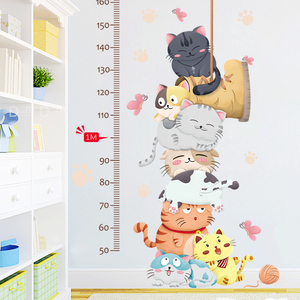 墙贴可爱猫咪量身高贴儿童房宝宝装饰卧室卡通贴纸自粘幼儿园教室