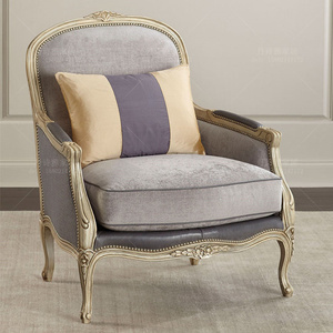 美式乡村实木沙发椅欧式布艺高背老虎椅法式客厅单人皮布休闲椅