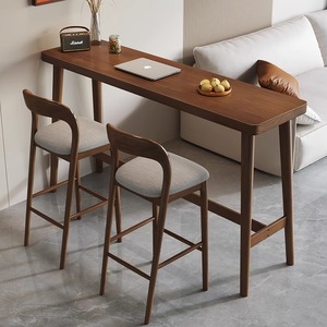 家用客厅餐桌吧台一体长条桌日式实木吧台桌椅组合靠墙高脚窄桌子