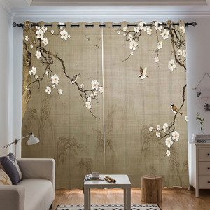 古风窗帘2021新款轻奢客厅中式风格新中式复古中国风花鸟窗纱纱帘