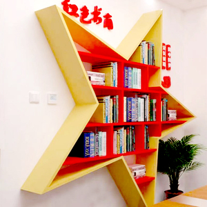 中国地图造型书架置物架图书馆创意墙上书柜公司办公室背景墙展示