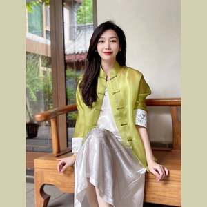夏季新中式国风禅意女装茶服白色吊带连衣裙子盘扣上衣高端套装裙