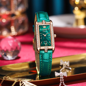 正品浪琴手表女士小绿表轻奢气质石英机械表真皮镶钻名牌女表官方