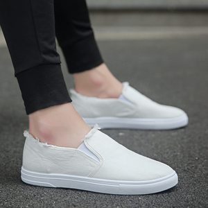 夏天帆布鞋无鞋带休闲男鞋小白鞋白鞋懒人鞋板鞋子不系带单鞋潮鞋