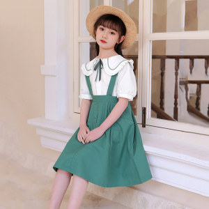 女童夏装套装2022新款背带裙两件套大童洋气时髦简约女孩儿童休闲