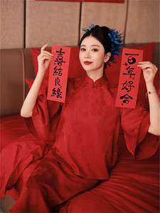 红色婚礼晨袍新中式国风旗袍新娘结婚订婚敬酒服礼服晨拍连衣裙女