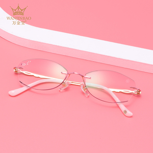 万金宝巴苏无框眼镜女超轻纯钛防蓝光女可配有度数无框眼镜b6702