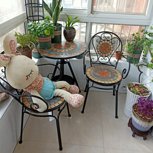 欧式铁艺室外阳台桌椅三件套户外庭院休闲区布置升降小茶几组合