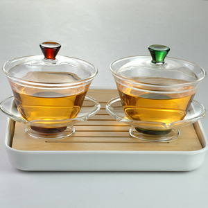 高硼硅耐热玻璃荷叶盖碗 透明三才荷叶盖碗 功夫茶碗家用泡茶神器