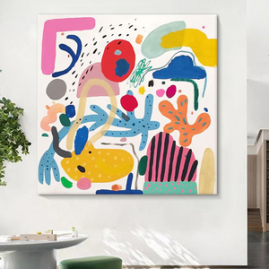 纯手绘个性创意涂鸦油画客厅玄关无框正方形挂画餐厅儿童房装饰画