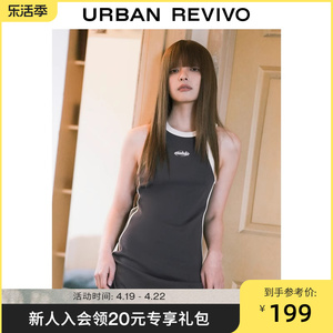 UR2024夏季新款女装复古运动风拼色贴标长款S型连衣裙UWV740026