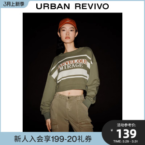 UR新款女时尚休闲字母提花条纹拼接小小织毛衣UWL932036