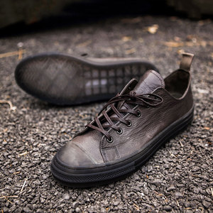 平板鞋男夏季真皮复古休闲男鞋潮流百搭植鞣皮鞋男士潮牌鞋子商务