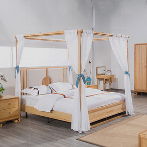 新中式实木架子床双人床简约柱子床1.8米原木色婚床现代卧室定制