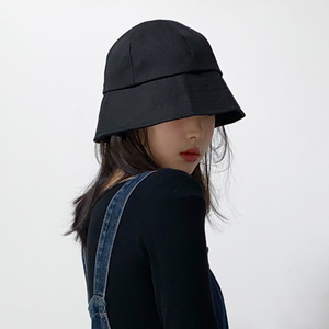 不洗头也可以戴的简约纯黑色渔夫帽基础款水桶帽子日系春夏季薄款