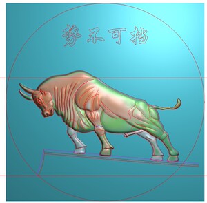 精雕图浮雕灰度电脑雕刻jdp牛势不可挡牛气冲天斗牛挂件石雕木雕
