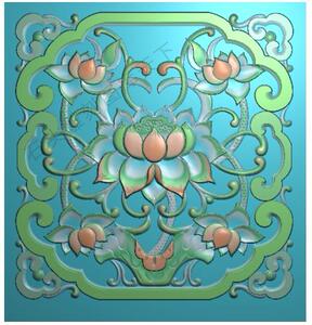 荷花洋花镂空门花精雕图浮雕电脑雕刻仿古透雕花板莲花窗花灰度