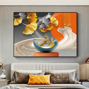 招财麋鹿卧室装饰画床头背景墙挂画现代简约酒店宾馆房间装饰壁画