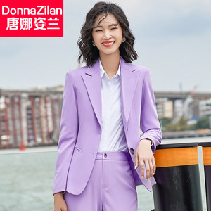 紫色小西装外套女春秋韩版修身短款小个子上班职业西服套装工作服