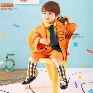 男童西装3岁4春秋款橙色桔礼服亮色恐龙造型2022新款宝宝拍照衣服