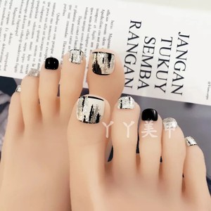 黑白脚趾甲贴片成品网红美甲图片脚丫假指甲米白晕染渐变穿戴式夏
