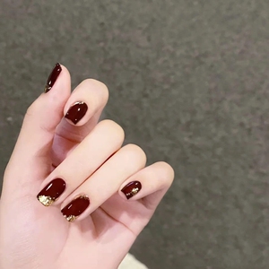 纯色光疗美甲成品车厘子黑色手工定制假指甲贴亮片显白穿戴式甲片