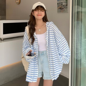 条纹防晒衣女夏季初高中学生韩版宽松长袖连帽开衫薄款外套ins潮