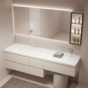 美国进口杜邦可丽耐一体盆梳妆台浴室柜组合橡木洗脸盆定制洗漱台