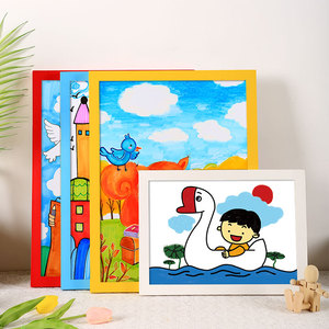 儿童简易实木画框装裱挂墙a4美术素描海报a3 4开8k幼儿园绘画相框