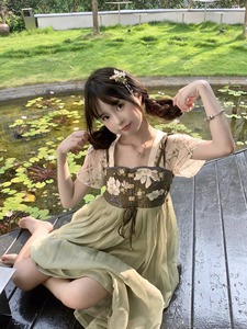 新中式国风刺绣汉元素连衣裙女夏季假两件改良汉服齐胸襦裙长裙子