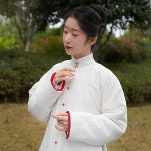 春下汉服 竹炉火红 明制立领对襟夹棉袄