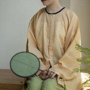 春下汉服女士春夏圆领衫明制对襟短衫苎麻灯笼裤—觅秋