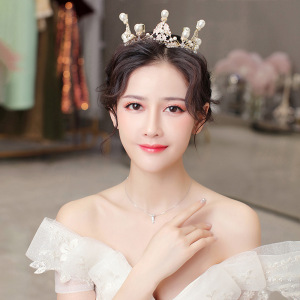 日韩盘发新娘头饰圆圈中皇冠生日发饰结婚礼服配饰舞台耳环发冠