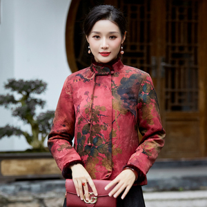 华族经典红色唐装女装高端中国风复古改良版时尚盘扣上衣外套冬款
