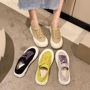 帆布鞋女夏季薄款透气2024年新款韩版小众设计感板鞋厚底小白鞋子