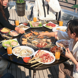 自助烤无烟烧烤桌商用靠背餐椅户外铸铝桌椅花园阳台餐厅成套餐桌