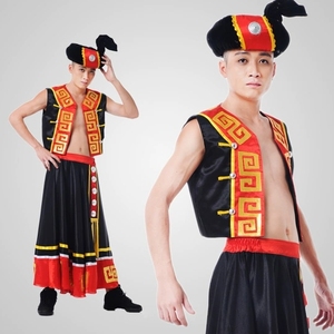 新款苗族彝族男装演出服民族舞蹈表演服男彝族苗族服壮族舞台服