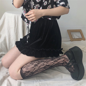 黑色蕾丝小腿袜女夏季薄款中筒丝袜洛丽塔网红jk袜子半腿长筒网袜
